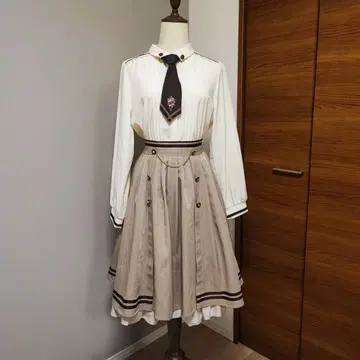 axes femme 보타이 탈부착 가능 블라우스 더블 버튼 미들 스커트