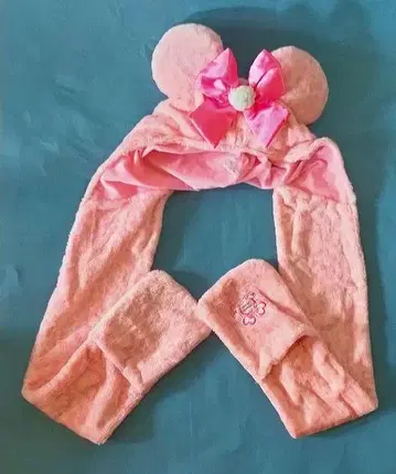 디즈니 리조트 미니 레오파드 무늬 머플러 포함 팬캡 핑크