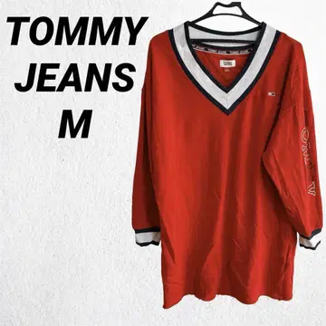 TOMMY JEANS [ M ] 레드 V넥 긴팔 티셔츠 트레이닝복