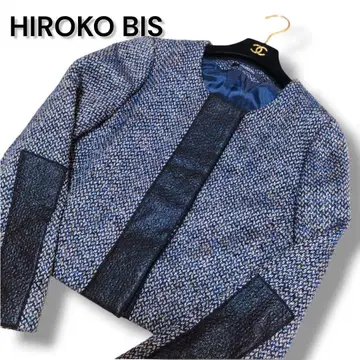 HIROKO BIS 트위드 노카라 자켓 네이비 L 히로코비스