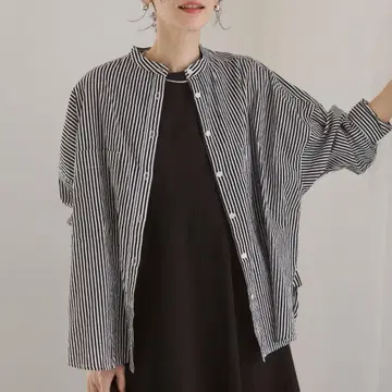 시어 밴드 카라 셔츠 스트라이프