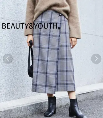 BEAUTY&YOUTH 체크 랩 버튼 스커트