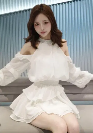 볼륨 쉬폰 미니 원피스 다리치 FL 사이즈