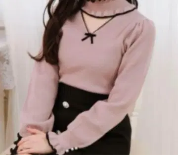 앙크루즈 프릴 초커 리브 니트 핑크