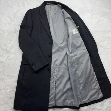 다케오 키쿠치 체스터 코트 안감 올 패턴 울 롱 차콜 그레이 L