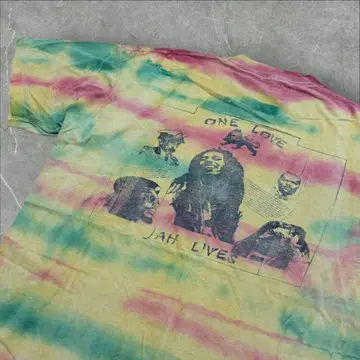 90s Rasta Jah 빈티지 티셔츠 라스타 컬러 레게 타이 다이