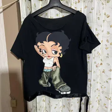 90s 양면 프린트 베티 붑 컷오프 T셔츠 블랙