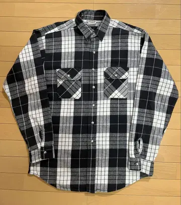 90s FIVE BROTHER 플란넬 셔츠 L 화이트 블랙