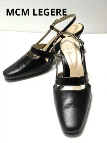 정품 MCM LEGERE 블랙 가죽 백 밴딩 샌들 23.5