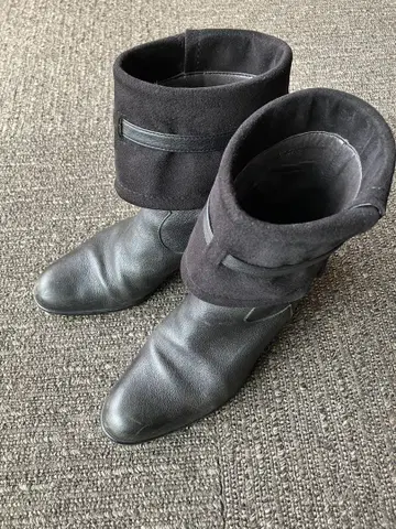 블랙 가죽 스웨이드 롤탑 부츠 히미코 카무이