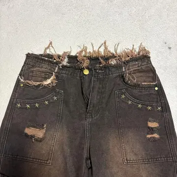 다크 브라운 프린지 데님 팬츠
