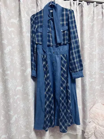 axes femme 체크 무늬 롱 원피스