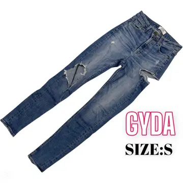 A598 GYDA 데미지 미들 웨스트 사이드 립드 스키니 데님