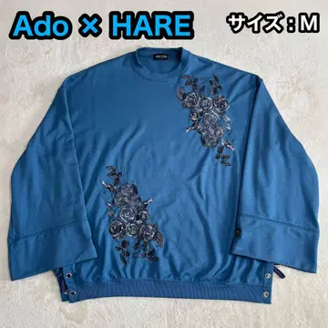 [ 레어 ] Ado x HARE 사이드 레이스업 자수 맨투맨 블루 M