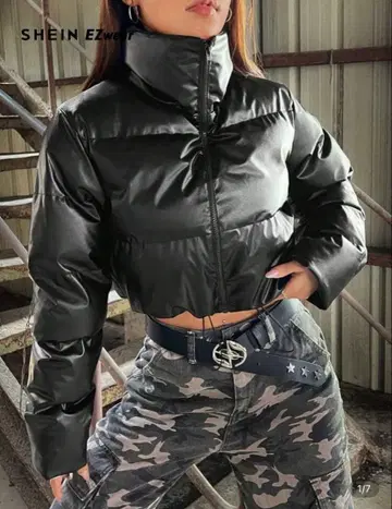 SHEIN 블랙 크롭 다운 자켓