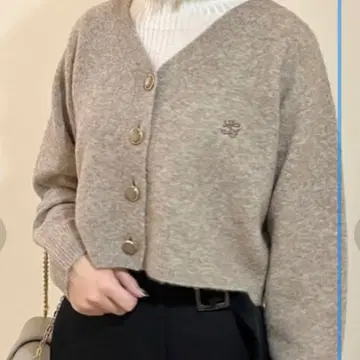 미사용 택 포함 SNIDEL 로고 기모 니트 모카 크롭 가디건
