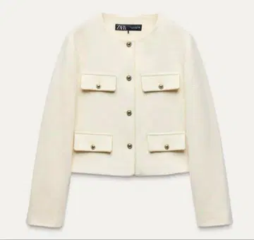 ZARA 플랩 크롭 자켓 XS 노카라 자켓 화이트
