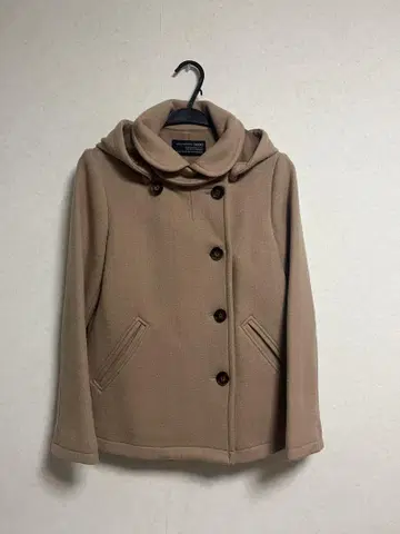 울 코트 베이지 후드 부착 2way