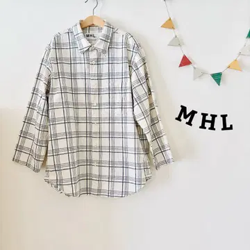 MHL 체크 셔츠 린넨 혼방 7부 소매 아이보리