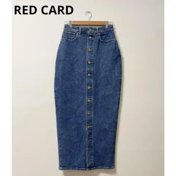 레드카드 데님 스커트 여성용 1 롱 기장 타이트 블루 슬릿