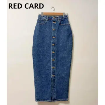 레드카드 데님 스커트 여성용 1 롱 기장 타이트 블루 슬릿