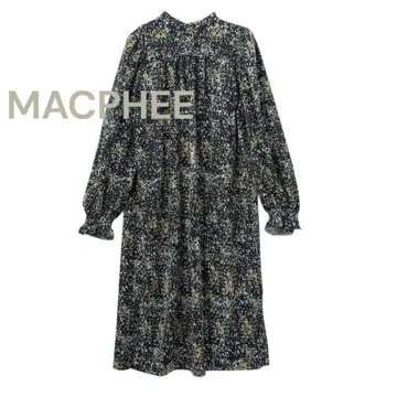 미사용 MACPHEE 도트 프린트 블라우스 원피스 네이비 계열 36