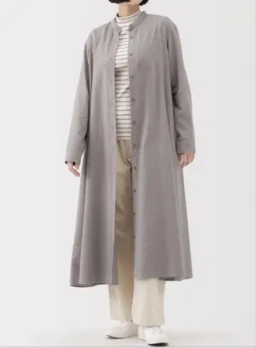 무인양품 양면 기모 플란넬 스탠드 카라 긴팔 원피스 베이지 XL