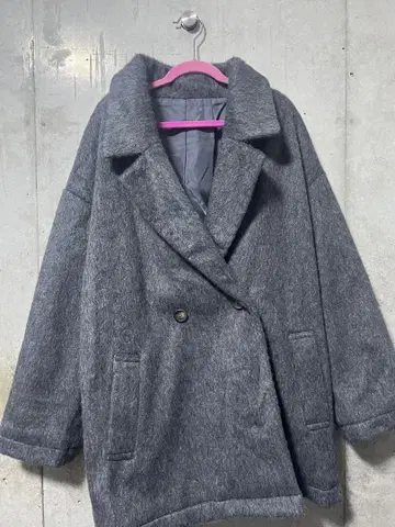 그레이 더블 브레스트 체스터 코트