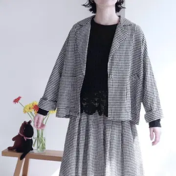 l'atelier du savon 코튼 린넨 깅엄 체크 자켓