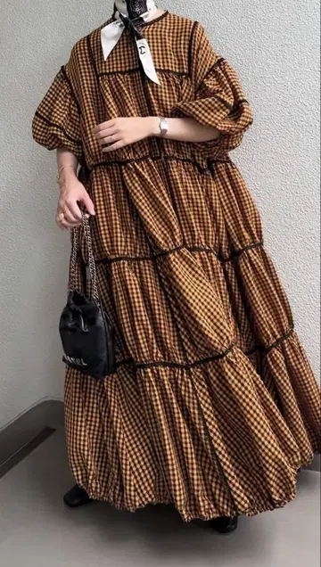 mut gingham patchwork volume onepiece