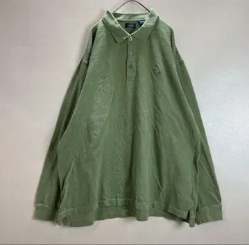 90s 구제 의류 izod 긴팔 피케 셔츠 XL 탁한 그린 오버 사이즈