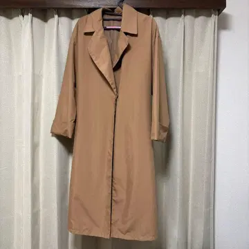 베이지 롱 코트 허리 리본 포함