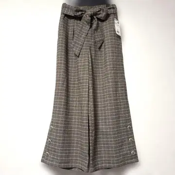 [ 미사용, 택 포함 ] 엑시즈팜 글렌체크 리본 포함 와이드 팬츠 M