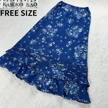 카네코 이사오 꽃무늬 롱 스커트 피코프릴 블루 FREE SIZE