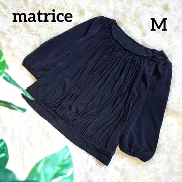 마토리체 7부 소매 티셔츠 개더 라운드넥 울 혼방 블랙 M