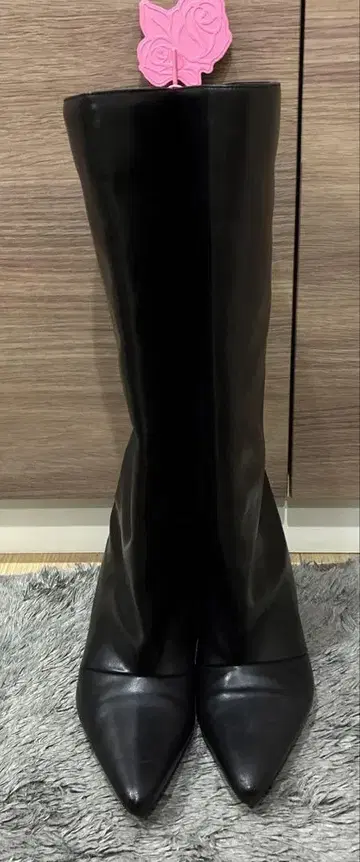 수리 있음 블랙 롱 부츠 스틸레토 굵은 통 타입 중간 힐