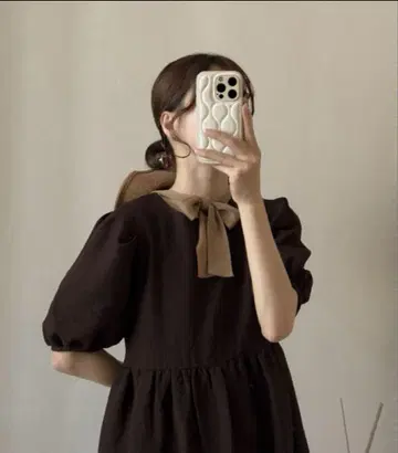 moi tytto 하이웨스트 절개 퍼프 원피스
