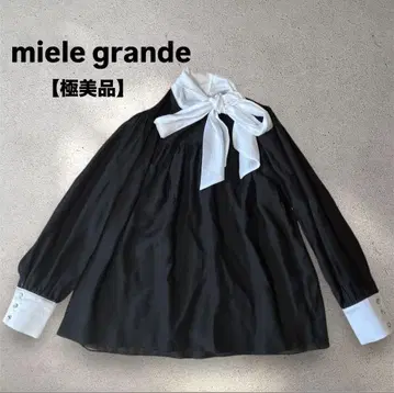 컨디션 최상 미에레 그랑 화이트 블랙 보타이 쉬폰 블라우스 긴팔 프리