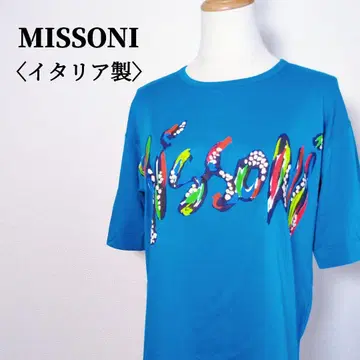 MISSONI 미쏘니 로고 프린트 크루넥 코튼 T셔츠 블루
