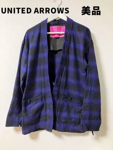 UNITED ARROWS 플란넬 셔츠 원단 자켓 블랙 보라색 체크