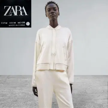 ZARA 자라 노카라 자켓 블루종 풀 집업 화이트