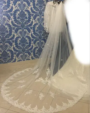 롱 웨딩 베일 3m 레이스 디자인 빗 포함