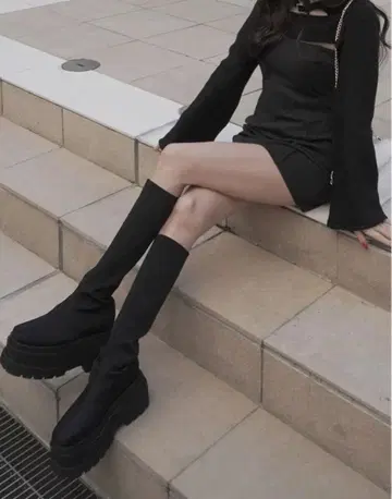 GRL 스트레치 플랫 통굽 롱 부츠