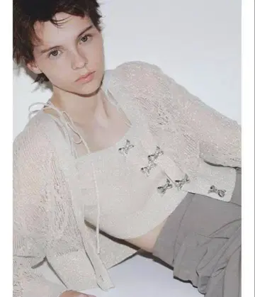 SNIDEL 리본 비쥬 버튼 시어 가디건 & 뷔스티에