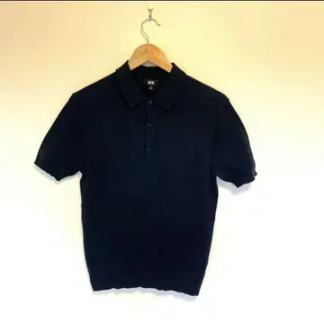 상태 좋음 UNIQLO 워셔블 니트 피케 셔츠 S 네이비
