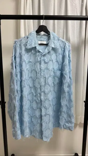 seyto 시스루 자카드 프린지 셔츠 블루