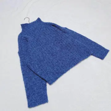 KN0553 [마우지] 니트 [F] 하이넥 리브 드롭 숄더 블루