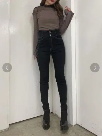 EATME 이토미 사이드 레이스업 스키니 데님 M 사이즈 블랙