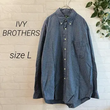 [ IVY BROTHERS ] 버튼 다운 체크 긴팔 셔츠 (L) 네이비