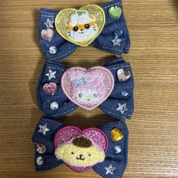 데님 리본 캐릭터 액세서리 3개 세트